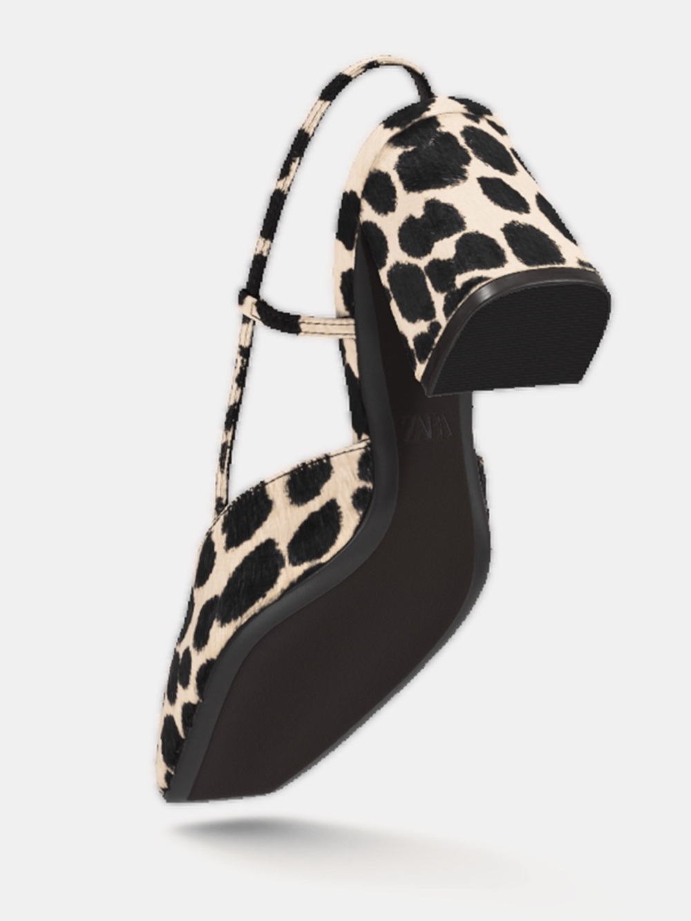Zara Leopard Print Slingback Block Heels - Black & Cream - Picture 7 of 8